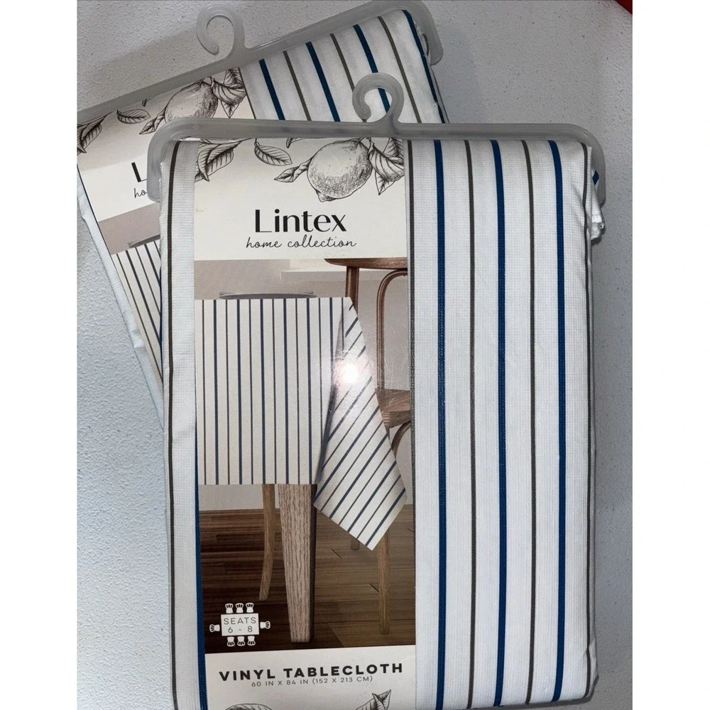 Lintex Vinyl Tablecloth Home Collection Rectangle French Stripe Lot Of 2 New